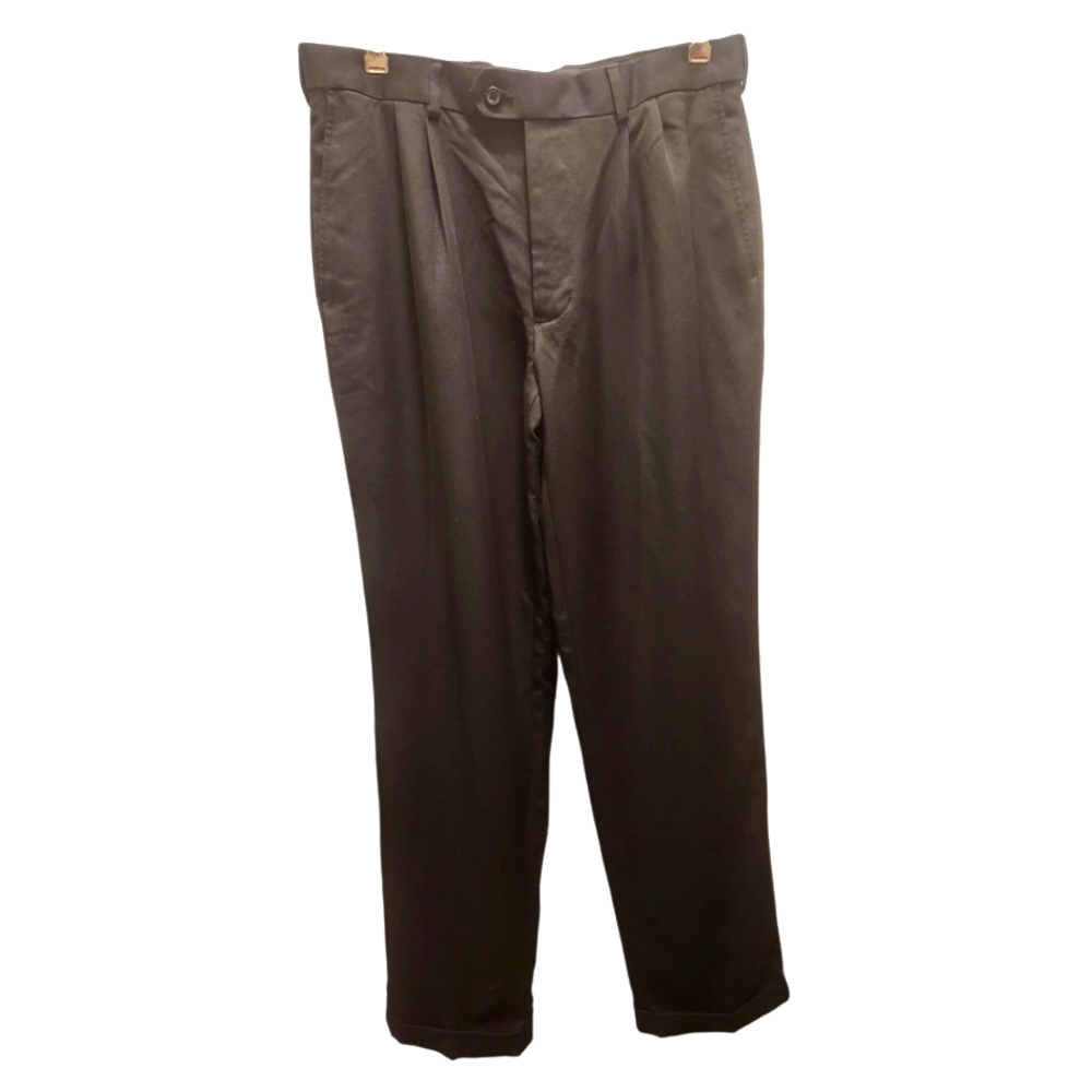 George Men's Pleated Cuffed Microfiber Black Dress Pants 32x32